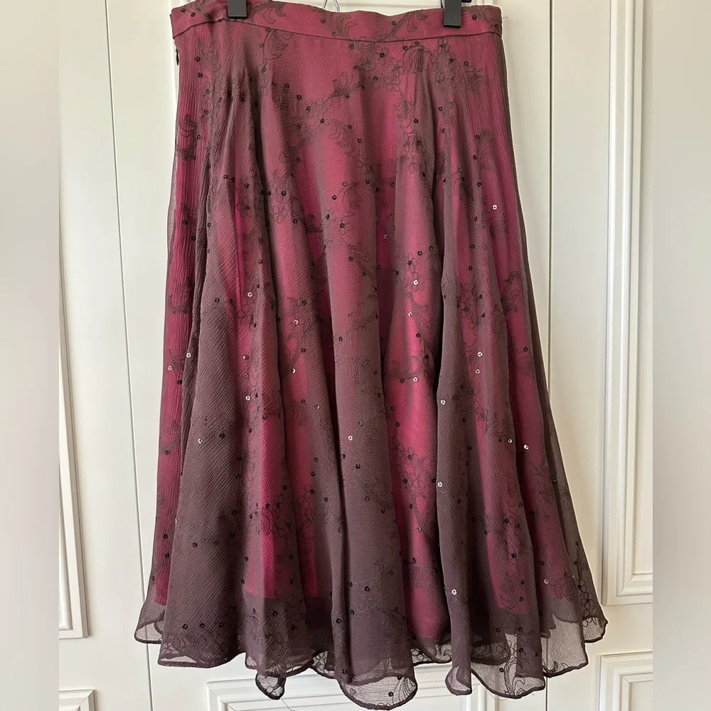 100% Silk Vintage 90s AK Anne Klein Burgundy Midi Skirt, Size 8 - Picture 6 of 8